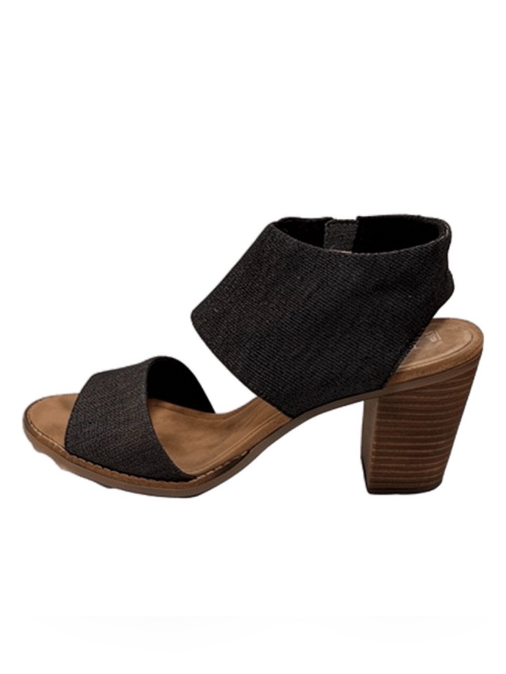 Toms Dark Black Denim Block Heel Sandals
